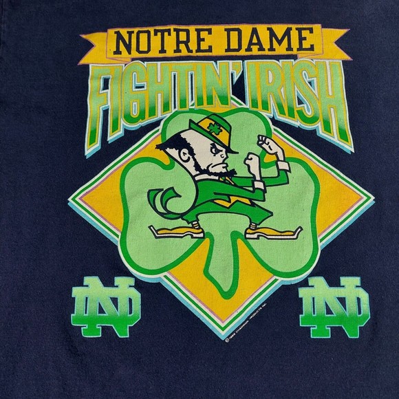 Vintage Champion 1989 Notre Dame Fighting Irish T Shirt Mens XL NCAA USA SS Blue - Picture 2 of 7
